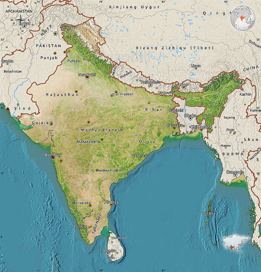 map of India showing various states